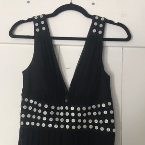 Black Sue Wong dress with button detail